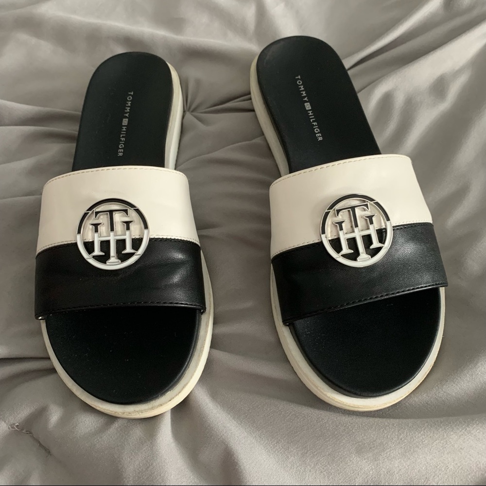 Tommy Hilfiger Black/White Slides Sandals